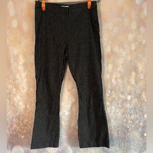 Sundance Pinstripe Linen/Cotton/Spandex Trousers Pants Black/White Side Buttons